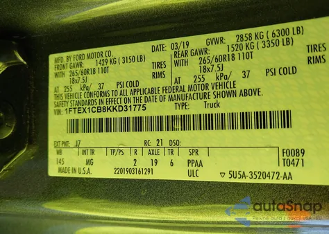 2019 Ford F-150 Xlt из США, поврежденный, VIN 1FTEX1CB8KKD31775